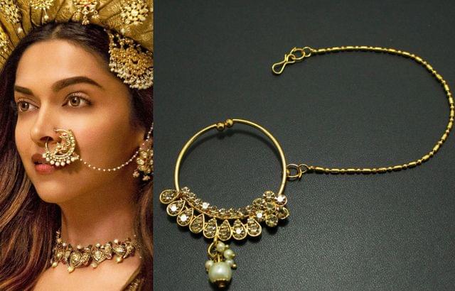 Buy ACCESSHER Bridal Traditional White Jadau Kundan and Pearl Nose Ring/Nath  with Double Chain at Amazon.in